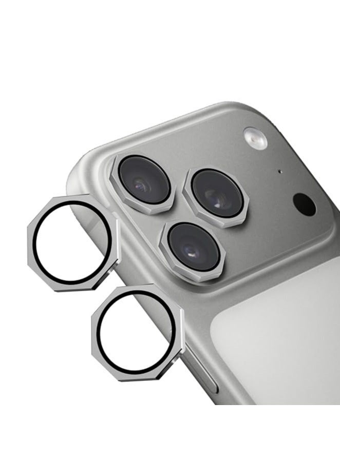 INEIX Octagon Hexa Camera Lens Protector Compatible with iPhone 17 Pro & iPhone 17 Pro Max – 9H Tempered Glass with Metal Ring, Scratch-Resistant Camera Cover – Silver - Image 1
